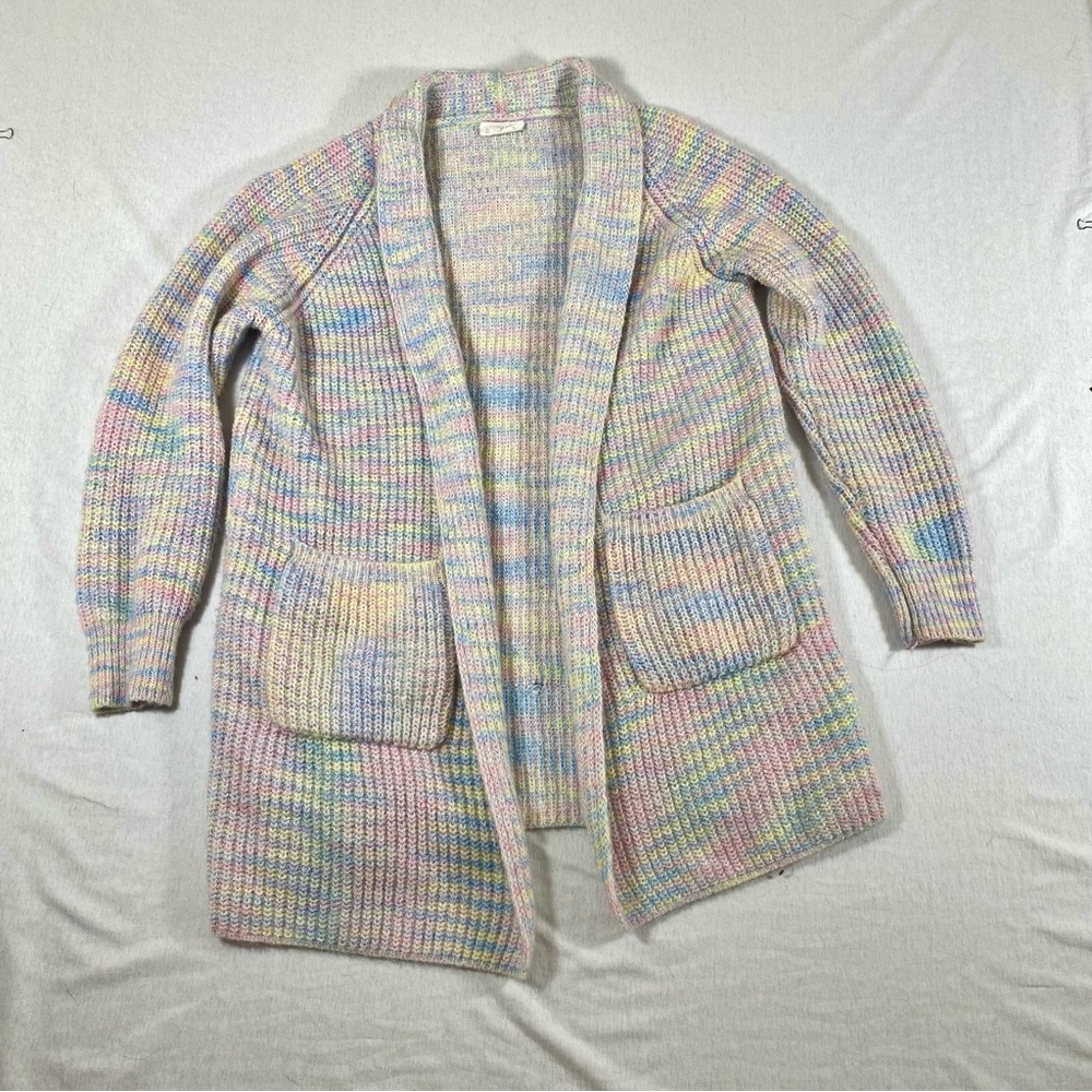 Sienna Sky Multicolor Pastel Chunky Knit Cardigan Women’s XS Open Front Pockets